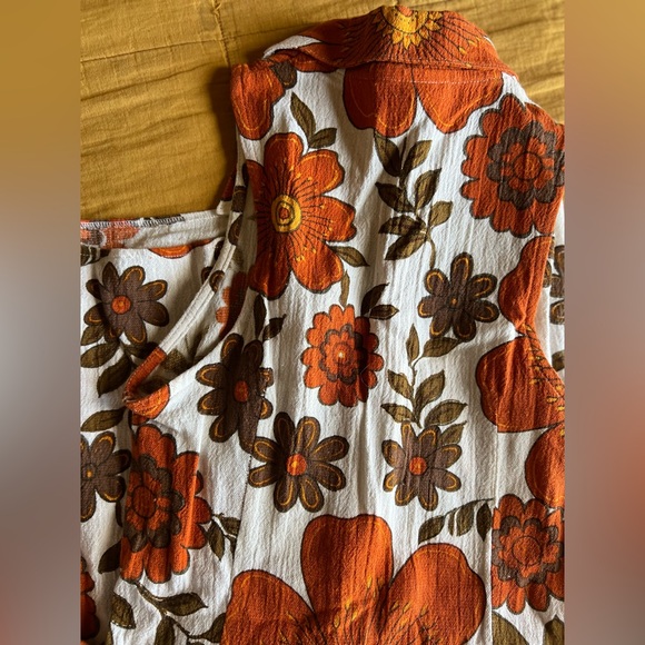 Her Pony the label vintage-Inspired Floral Mini Dress - Orange and Brown - Picture 5 of 5